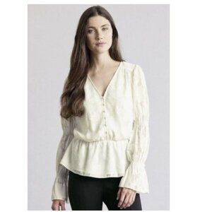 Elizabeth and James White Floral Peplum Peasant Bell Sleeve Blouse